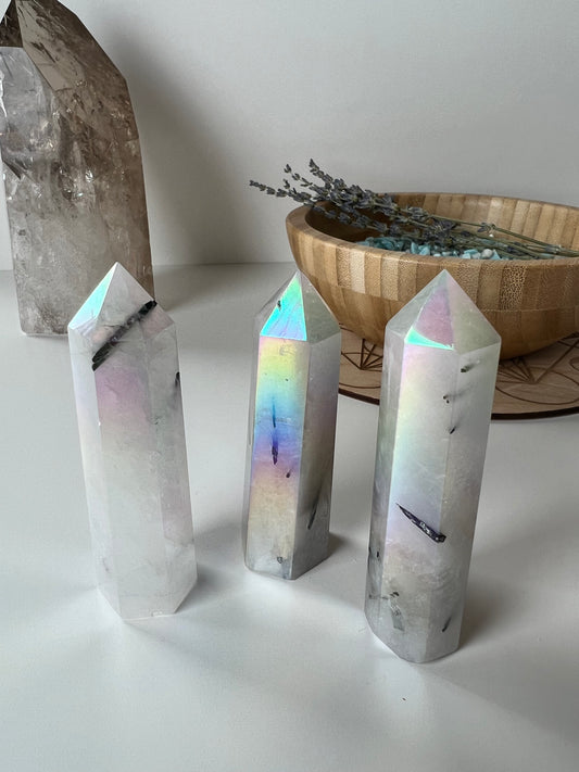 Angel Aura Tourmaline in Quartz Tower