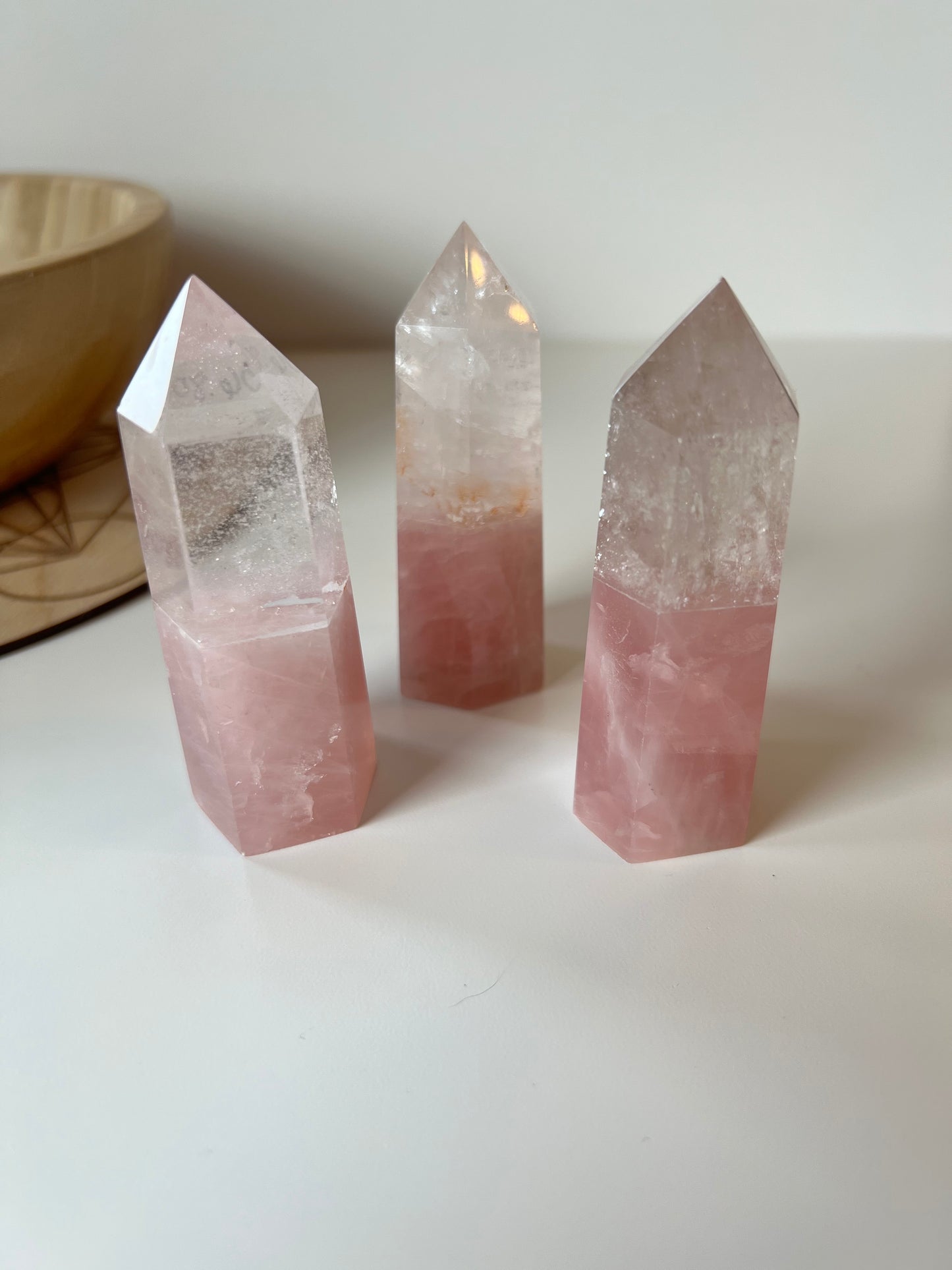 Rose Quartz and Clear Quartz Splice Tower